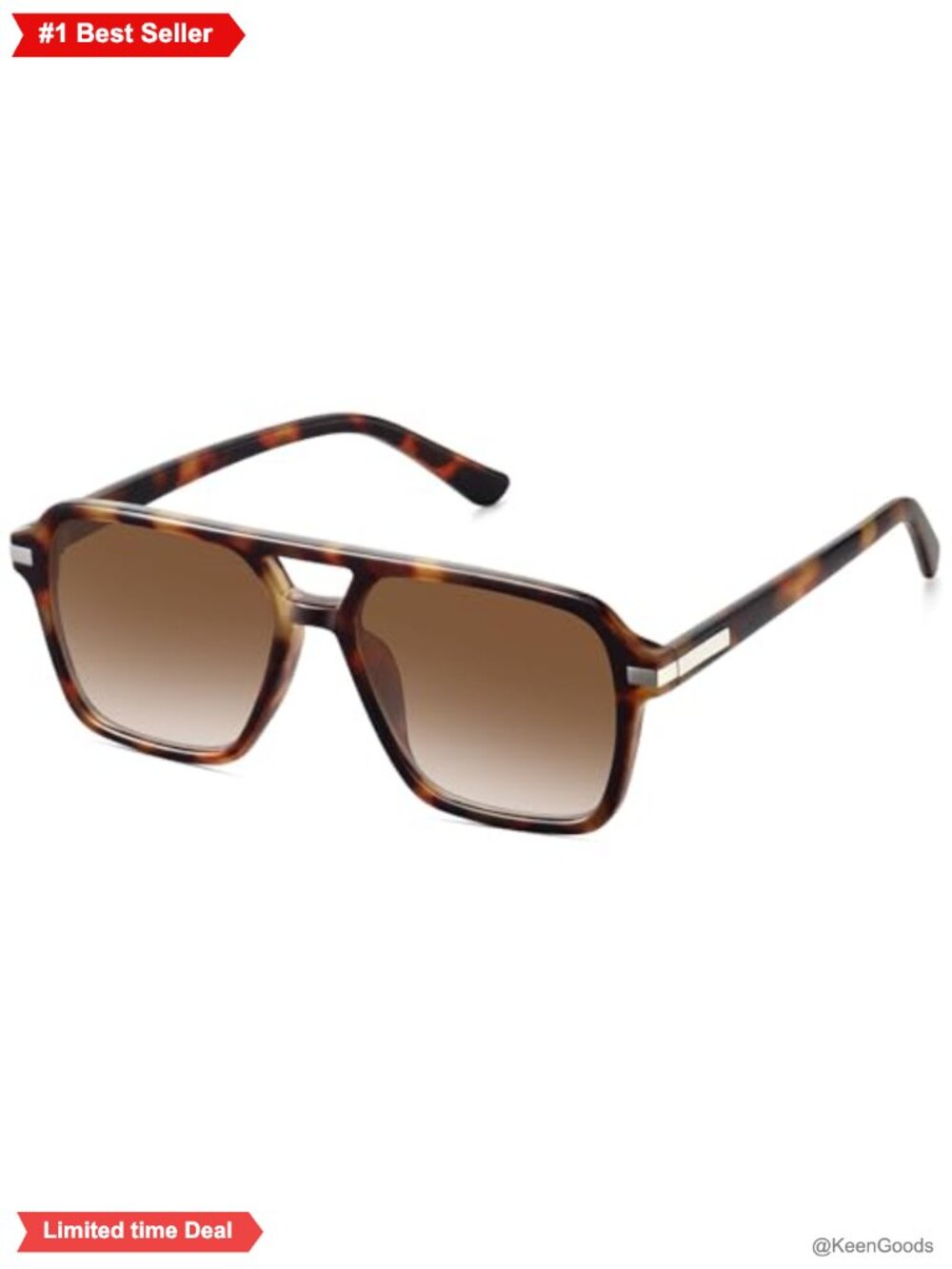 Retro Square Aviator Sunglasses UV400 Double Bridge Vintage Shades
